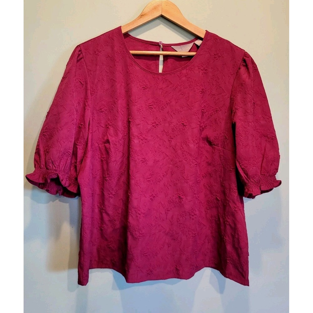 Ted Baker Plum Puff Sleeve Lightweight Boxy Popover Blouse Sz 2X
